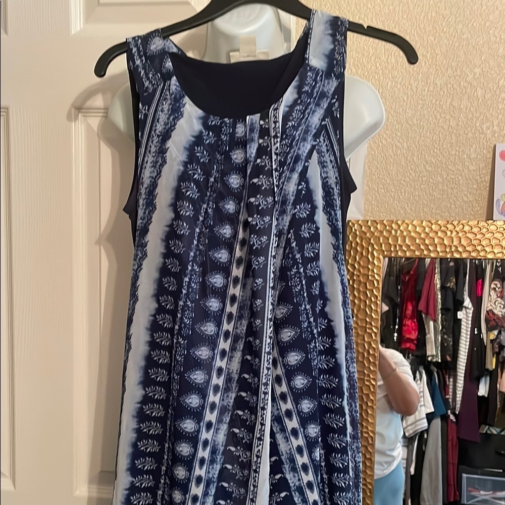 Sleeveless Navy and White Patterned Women's Dress
